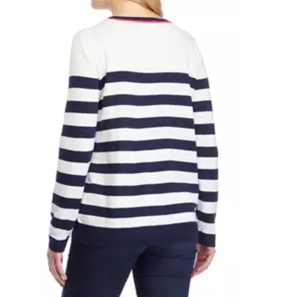 Kim Rogers Intarsia Stripe Crewneck Sweater Sequin Bow | NWT - Picture 2 of 3